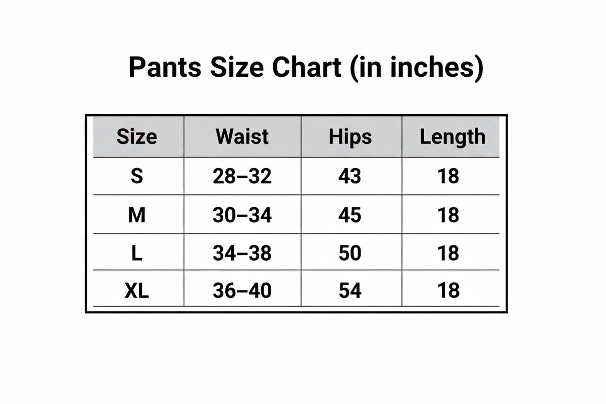 Remove leg opening column and change length to 18 on all sizes