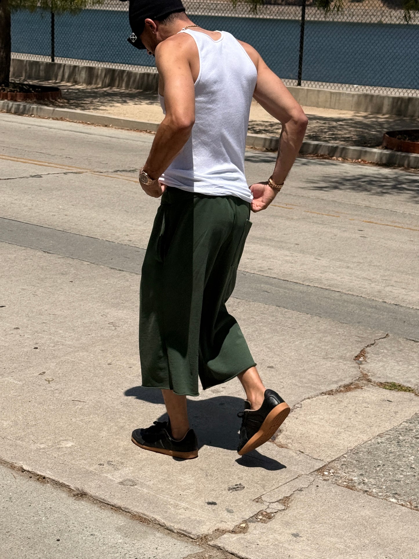 Los Angles Double Waist Sweatshorts (Vintage olive green)