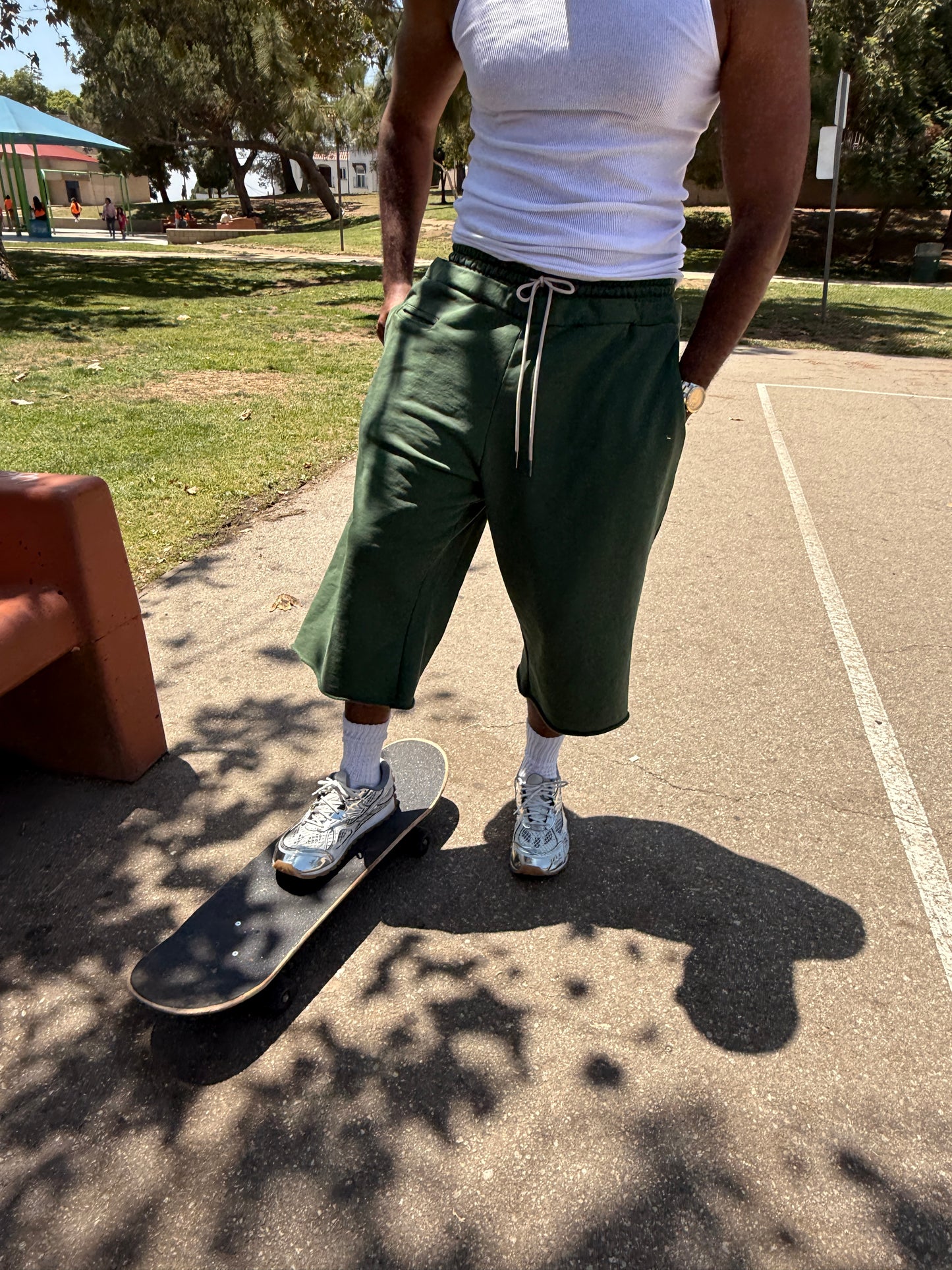 Los Angles Double Waist Sweatshorts (Vintage olive green)