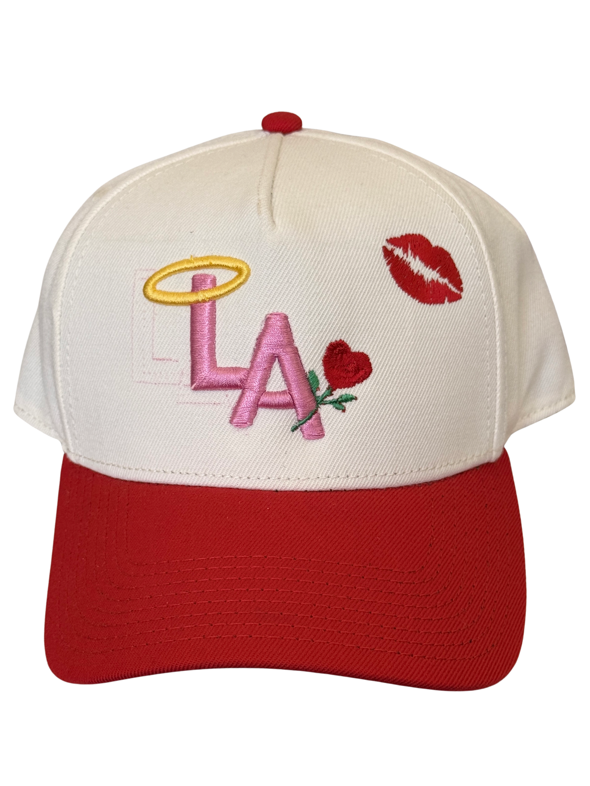SBSD LA love cap (cream) sample LA residue and off-centered to left